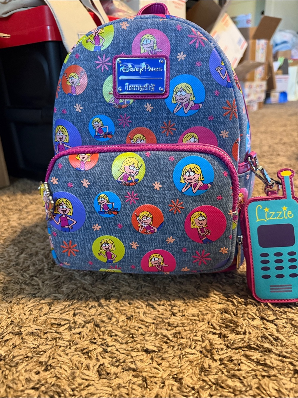 Disney Parks Loungefly Lizzie Pattern Mini Backpack - Blue with Pink Accents